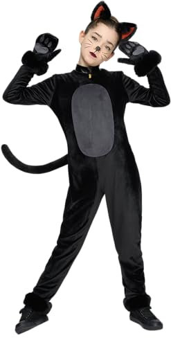Spooktacular Creations costume da gatto nero per ragazze in peluche. Costume di Halloween per bambine, ideale per giochi di ruolo e feste di cosplay.(Medio (8-10 anni))