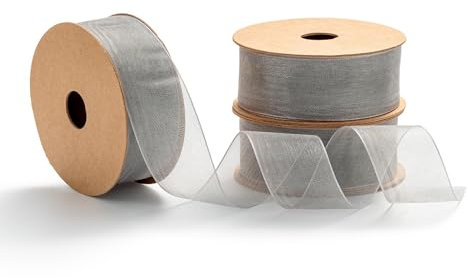 MORSUNBELA Schleifenband Grau,Organzaband,Geschenkband Breit Dekoband Hochzeit Organza Seidenband,25 mm X 9 m