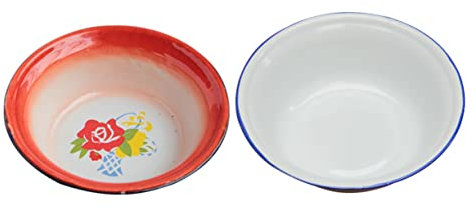 Alipis 2pcs Practical Soup Bowls Handles Enamel Soup Bowls Lid Chinese Style Food Storage Home Restaurant Use Random Style