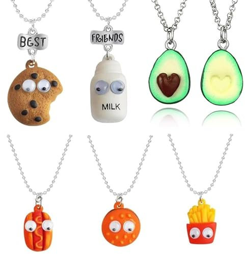 JinYu Best Friend Halsketten für süße Milchkekse, Halsketten-Set, Pommes Frites, Hot Dog, Hamburger, Avocado mit Herzanhänger, Geburtstagsgeschenke, 7 Stück, Metall, Kein edelstein