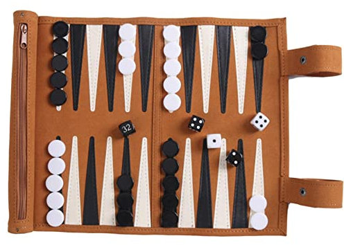 Klassische Backgammon-Sets für 2 Spieler mit Premium-Ledertasche, tragbar und Reise-Backgammon-Set