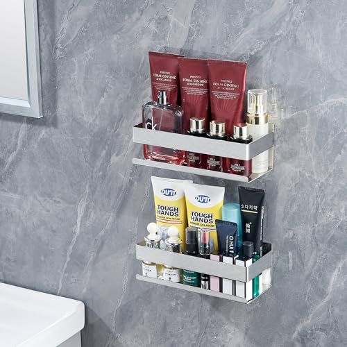 TEPENG Shower Caddy - Stainless Steel Bathroom Shelf Organiser. Adhesive, No Drilling. Stylish & Rustproof. Exquisite 2-Pack Packaging