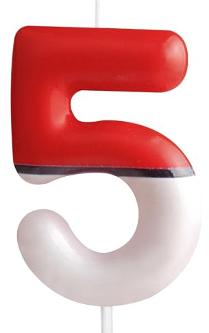 Zi Lan Cartoon Red White Birthday Cake Candle Anime Cartoon Number 5 Birthday Candles 5th Birthday Cake Topper for Cartoon Theme Party Anime Decorations Supplies Favors Gifts