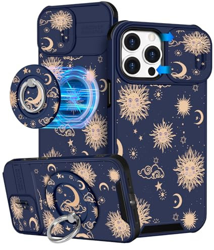 VincitoreModa for iPhone 11 Pro Max Case - [2in1] Cute Girls Women Sun Moon Star Compatible with MagSafe Ring Stand Girly Slide Camera Cover Cool Design for Apple for iPhone 11 Pro Max Phone Case 6.7
