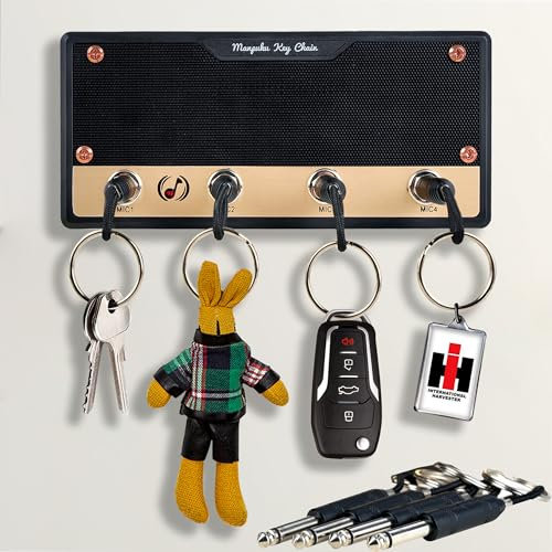 SUQ Schlüsselbrett Schlüsselhalter Wandmontage, Black Knight Rose Gold, Schlüsselhalter für die Wand mit 4 Gitarrenstecker, Gitarre Schlüsselanhänger Wandhalterung, Vintage Gitarren Schlüsselanhänger