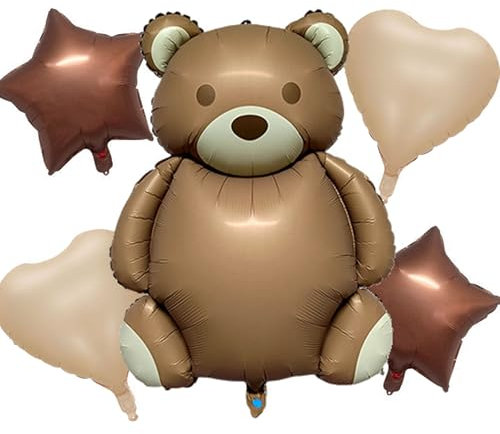 Bär Geburtstag Deko, Luftballons Bär Folienballon Bären, Bär Deko Geburtstag Ballons Tiere, Braun Helium Ballons Stern Herz für Geburtstagsdeko Junge Mädchen Baby Shower Waldtiere Party Deko