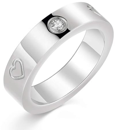 RIXERKOC Liebe Freundschaft Ring für Damen Cubic Zirkonia Edelstahl Versprechen Ring Hochzeit Band Schmuck Valentinstag Geburtstag Muttertagsgeschenke für Frauen Mädchen (Silber-Herz, 6)