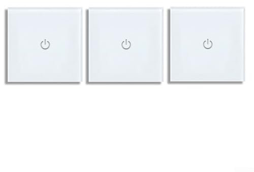 babominimer Interruptor de luz táctil de 2 vías, interruptor de pared doble blanco, panel de vidrio con retroiluminación LED, no requiere cable neutro (blanco-1 banda-3)