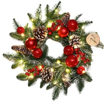 NZDFH Weihnachtskranz mit Beleuchtung 45cm Weihnachten Deko Weihnachten Türkranz Weihnachten Außen Adventskranz Künstlich Weinachtsdekorationen Weihnachtskranz Haustür Gewebter Rattankranz
