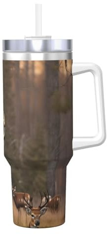 Vielseitiger Kaffeebecher mit Hirschjagdmotiv, isoliert, 304 Edelstahl, Reisebecher
