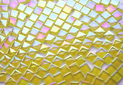 CHICSHIS 300 g Schillernde Mosaikfliesen, 10 mm quadratische Mosaikglasstücke, Mini-Fliesen für Glasprojekte, ideal für Mosaikhandwerk, 330 Stück strahlend gelbe Mosaikstücke, perfekt für Kunstbedarf