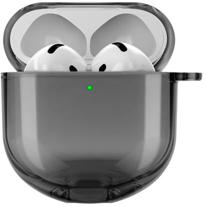 Haobobro [Kristall Serie] Clear Case Hülle für AirPods 4 - TPU transparente Schutzhülle mit Karabiner - stoßfeste, sturzsichere, Weiche Etui kompatibel mit AirPods 4. Generation - Schwarz