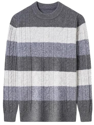 HNVAVQ Mens Jumpers Cable Knit Crew Neck Winter Long Sleeve Pullover Sweater Tops,100% Cashmere, for Men