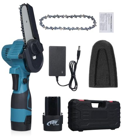 Geevorks Mini Motosierra Bateria 4 Pulgadas,18V Mini Motosierra Electrica Inalámbrica,con 2 1500 mAh,Cerradura de Seguridad,Sierra Electrica Pequeña Mano, para Cortar Ramas