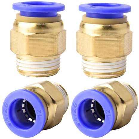 Lot de 4 raccords rapides à filetage extérieur droit Push to Connect Fittings - 12 mm - 3/8''PT