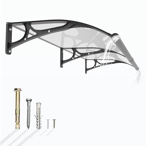 GUANSU-CN Vordach für Haustür 200x100cm, Aluminium Fenstervordach Polycarbonat Überdachung Haustür mit separater Entwässerung für UV-, Regen- und Schneeschutz