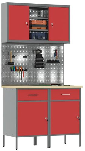 vidaXL Arbeitsschrankset mit Schubladen mit Regal 6 STK. Rot