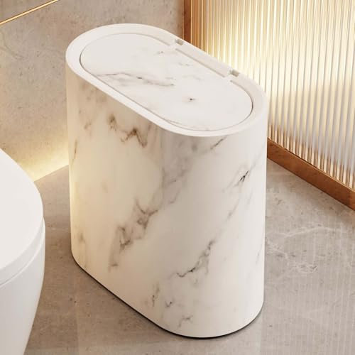 Poubelle Salle De Bain | Petite Poubelle De Salle De Bain Avec Couvercles | Corbeille À Déchets Moderne, En Plastique Marbré Et Bois, Adaptée À Une Utilisation Intérieure Et Extérieure À La Maison