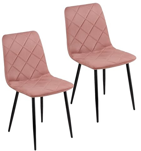 Baroni Home Set di 2 Sedie Moderne con Rivestimento in Velluto e Gambe in Ferro Nero, Poltrona da Soggiorno, Camera da Letto, Sala da Pranzo, Rosa, 52x44x85 cm