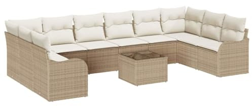 vidaXL 5-teiliges modulares Gartensofa-Set mit Kissen, beige, aus Poly-Rattan. Stylische Lounge für draußen, gemütlicher Sitzplatz für modernes, wetterfestes Terrassenmöbel.