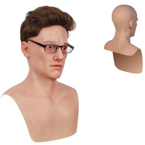 Adima Handgemachte Silikon-Kopfmaske Lebensechte Mann Gesichtsabdeckung Halloween Vollkopfmaske für Crossdresser Cosplay Requisiten,Elfenbein,One Size