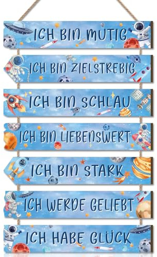 CHDITB Weltraum Zimmer Inspirierende Zitate Wandbild,Inspirierende Wanddeko Jungen Mädchen,Ich Bin Muig Bilder Kindzimmer Teenager,Motivierende Zitate Blau Dekor für Kinder Schlafzimmer Klassenzimmer