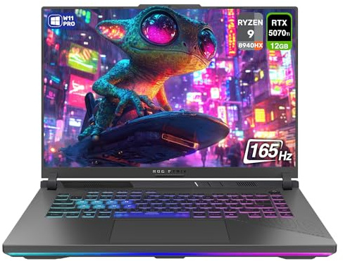 ASUS ROG Strix G16 Gaming Laptop, AMD Ryzen 9-8940HX, 64 GB DDR5 RAM, 4 TB PCIe SSD, 16 WUXGA (1920x1200) 165Hz Display, Nvidia G-Force RTX 5070Ti, 4-Zone RGB Backlit Keyboard, W11 Pro, Eclipse Grey