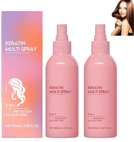 5-In-1 Keratin Hair Spray, Smoothing Care, Lightweight Moisturizing, Nourishing and Repair Dry, Anti Frizz Hair Sprays, Improve Damaged Hair, Long-Time Fragrance, for All Hair Types (2pcs)