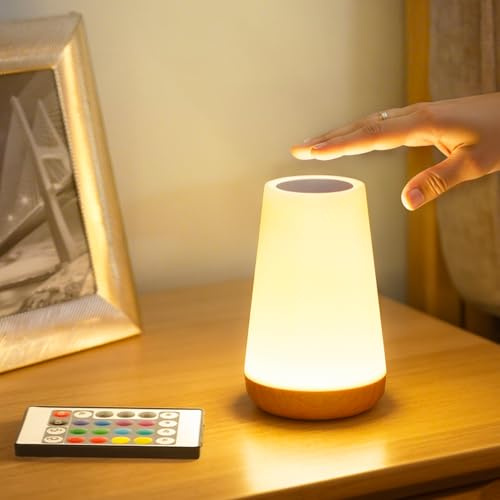 Görvitor Night Light, Rechargeable Lamp with Remote Control, Color Changing Bedside Lamp Dimmable Light, LED Table Touch Lamp Bedside with Timer for Kids Baby Nursery Bedrooms Camping