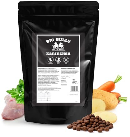 Hundefutter Trocken Big Bully Kaninchen – Trockenfutter für Hunde 250g | Tierärztlich entwickeltes Hundetrockenfutter Premium Dog Food – Energiereiches Monoprotein Hunde Futter von BULL & BULLY