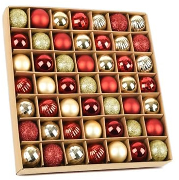 Hanwin Weihnachtskugeln, Kunststoff, Mini, klein, 49 Stück, Rot Gold Weihnachtsschmuck zum Dekorieren von Weihnachtsbäumen, Kaminsimsen, Weihnachtskränzen, Türen (Rot Gold 3cm 49 Stück)