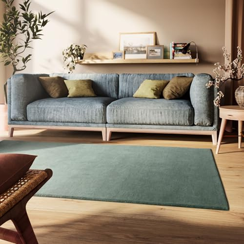 Steffensmeier Gabbeh Teppich Sowana | 100% Schurwolle, Grün, Größe: 190x240 cm Kurzflor Teppich für Wohnzimmer, Handtuft, Goodweave-Siegel