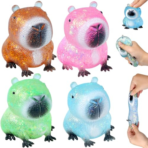 4 Stück Capybara Squishy Anti Stress Spielzeug, Antistressball Stressball Kinder, Squeeze Bälle Quetschball für Erwachsene ADHS, Angst, OCD Angst abbauen und Beruhigung