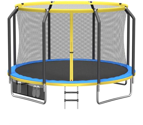 Panana 8ft / 10ft / 12ft / 14ft Outdoor Garden Trampoline with Safety Enclosure Net, Non-Slip Ladder & Shoe Storage Bag, Heavy Duty Recreational Fitness Trampoline for Garden Fun (8FT)