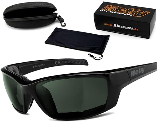 HELLY® - No.1 Bikereyes® | Bikerbrille, Motorradbrille, Motorrad Sonnenbrille | winddicht, gepolstert, beschlagfrei, bruchsicher | TOP Tragegefühl bei langen Ausfahrten | Brille: shiny (polarisierend)
