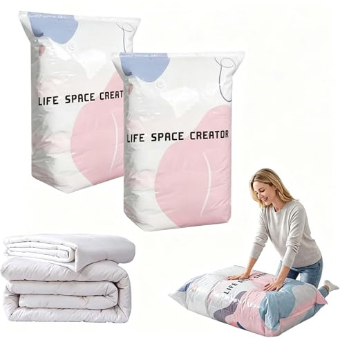 2PCS No-Pump Large Vacuum Storage Compression Bags, Vakuumbeutel ohne Pumpe, Vacuum Storage Bags,Versiegelungsbeutel, Luftdichte Kompressionsbeutel für Kleidung Kissen Bettdecken Decke (100x80x38cm)