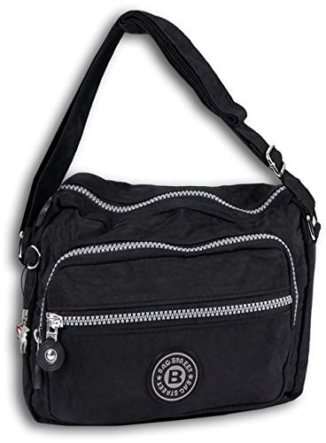Sportliche Damentasche Modische UMHÄNGETASCHE Handtasche Sity-Tasche Mittlere Crinkle Nylon Tasche Schwarz Kleine Black