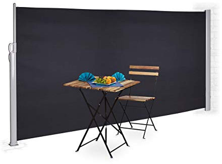 Relaxdays Toldo lateral retráctil, Protección UV, Pantalla de privacidad, Enrollable, 180x300 cm, Antracita