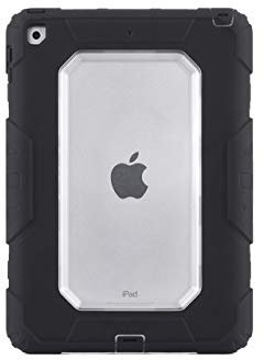 Griffin Survivor All Terrain Schutzhülle für Apple iPad 9,7 (2017 & 2018) - schwarz/transparent [Militär-Standard I Displayschutzfolie I Extrem widerstandsfähig I Abnehmbarer Ständer] - GB43623
