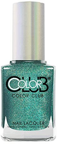 Color Club Holographic Nail Lacquer Tougher than Nails Green Nail Varnish Glitter Long Lasting, 15 ml