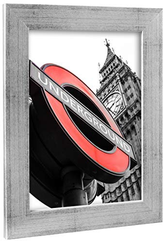 Bilderrahmen Fotorahmen 80x100 cm Silber bilderrahmen zum aufhängen MDF picture frames Farbe und 40 verschiedene Größen wählbar ohne Passepartout Rahmen London