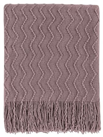 BOURINA Textured Solid Soft Sofa Throw Couch Cover Knitted Decorative Blanket, Lavender, 127x152cm