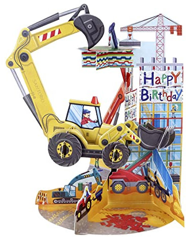 Santoro Pendel, 3D-Pop-Up-Grußkarte – Bagger – Für Jungen, Kinder, Söhne, Enkel | Baukarte Zum Geburtstag