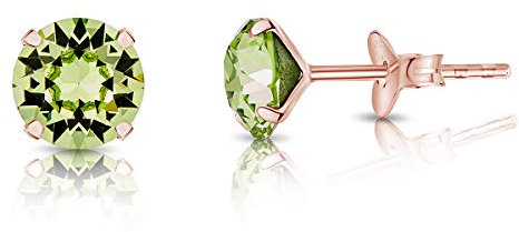 Orecchini Donna Argento 925 Placcati Oro Rosa 18K con Brillantini di Cristallo Peridoto - Orecchini Verdi a Perno - Classici, Eleganti, Ipoallergenici per Pelli Sensibili - Diametro 6 mm