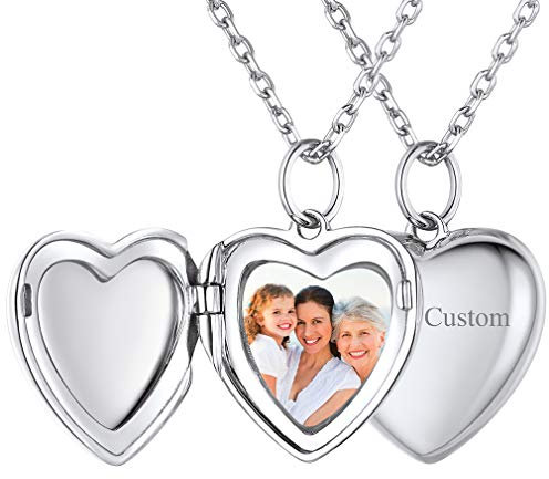 FaithHeart Silber Herz Medaillon Anhänger Foto Amulett Halskette Personalisierte Damen Anhänger mit Photo Text Gravur