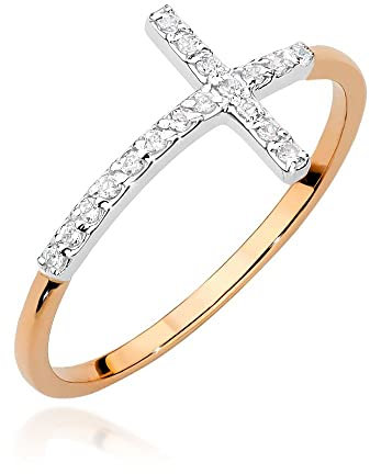 Damen Ring 585 14k Gold Rotgold Kreuz natürlicher echt Diamanten Brillanten