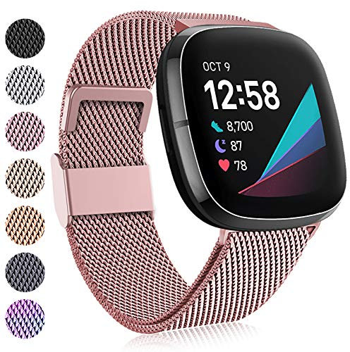 Faliogo Kompatibel Mit Fitbit Versa 3/4/Sense Armband, Edelstahl Metall Ersatzband Mit Magnetschloss, Groß Roségold