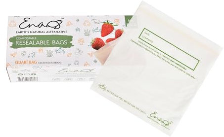 100% Compostable Food Storage Bags [Quart 100 Pack] Eco-Friendly Freezer Bags, Resealable Bags, Heavy-Duty, Reusable, Off-White by Earth's Natural Alternative