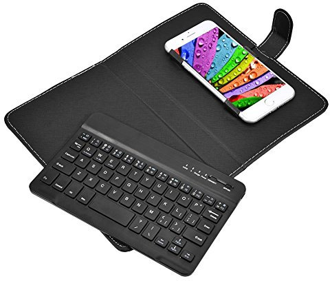 VBESTLIFE Smartphone Wireless Bluetooth Tastatur Flip Case Abdeckung mit Ständer, Universal für 4,5 '' - 6,8 '' Handy, für iOS/für Android/für Windows(schwarz)