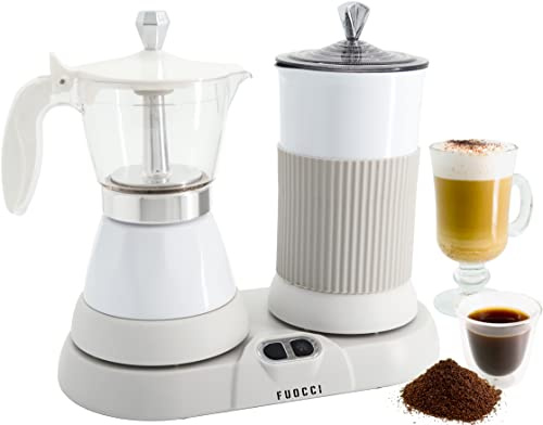 FUOCCI Kaffeemaschine mit Milchaufschäumer, 3 bis 5 Tassen - 2 in 1 Espressobereiter, Milchaufschäumer, Kaffeebündel, Perfekter Kaffeemaschine, Cappuccino, Mokka und Latte Macchiato